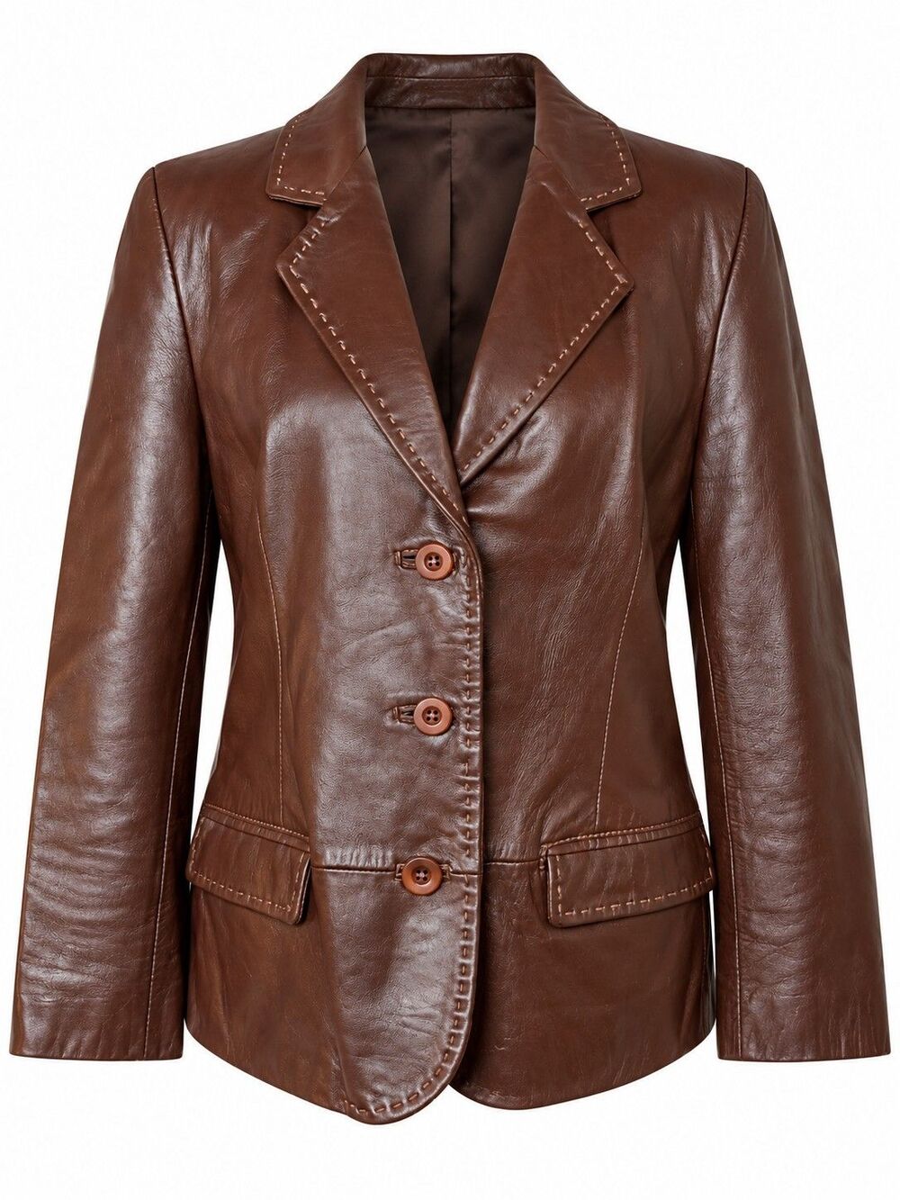 Vintage 90s Vera Pelle Made in Italy Brown Genuine Leather Blazer Jacket Size 46